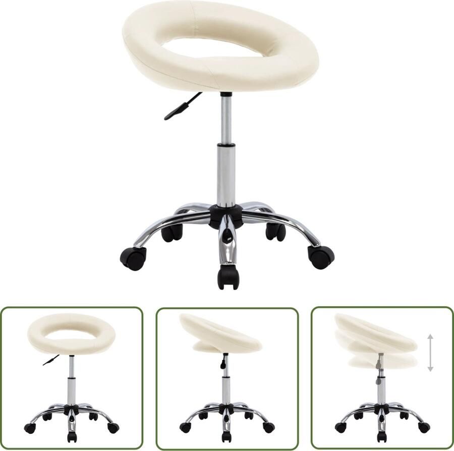 The Living Store Werkstoel Salon Crème 46x43x(55-66) cm Gasveermechanisme Werkstoel Bureaustoel Kunstleder Creme Kleur Gasveren Mechanisme