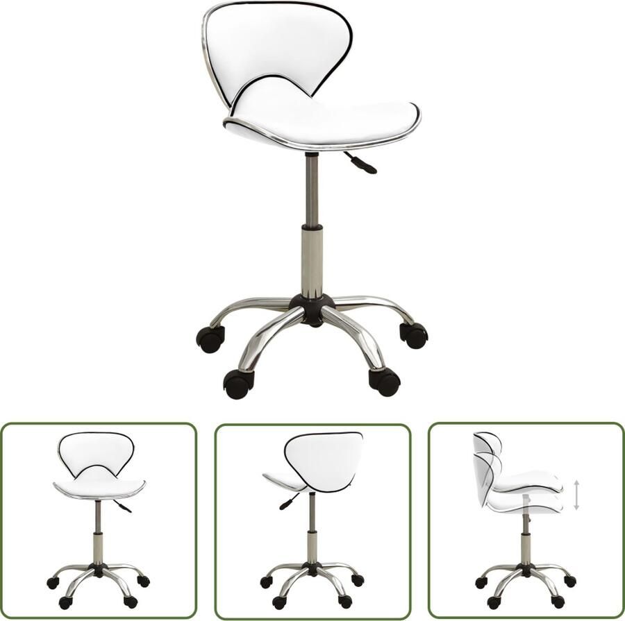 The Living Store Kantoorstoel Zitcomfort 360 graden draaibaar Wit Kunstleer 46.5x48.5x(69.5-83.5)cm 110kg Kantoorstoel Bureaustolen Ergonomische Stoel Witte Stoel Kunstleder Stoel - Foto 2