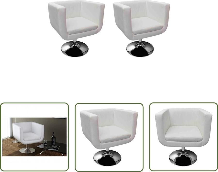 The Living Store Draaiende stoelen Set van 2 Wit 68-80 cm Verstelbaar Kantoorsstoel Bureaustool Eetkamerstoel Lounge Stoel Draaibare Stoel