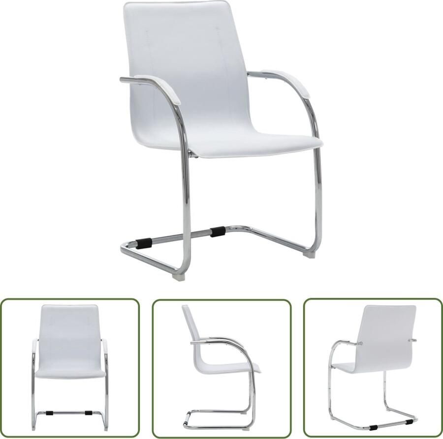 The Living Store Zwevende Kantoorstoel Wit Kunstleer 55 x 59 x 88 cm Ergonomisch Rugleuning Armleuning Kantoorstoel Bureaustool Ergonomische Stoel Witte Stoel Kunstleder Stoel - Foto 2
