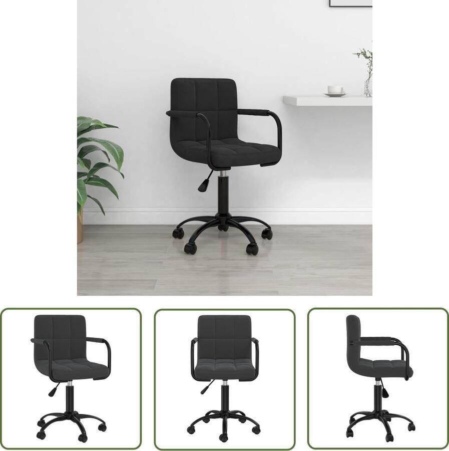 VidaXL Kantoorstoel draaibaar fluweel zwart Kantoorstoel Bureaustuiel Draaibare Stoel Fluweel Stoel Zwarte Stoel - Foto 2