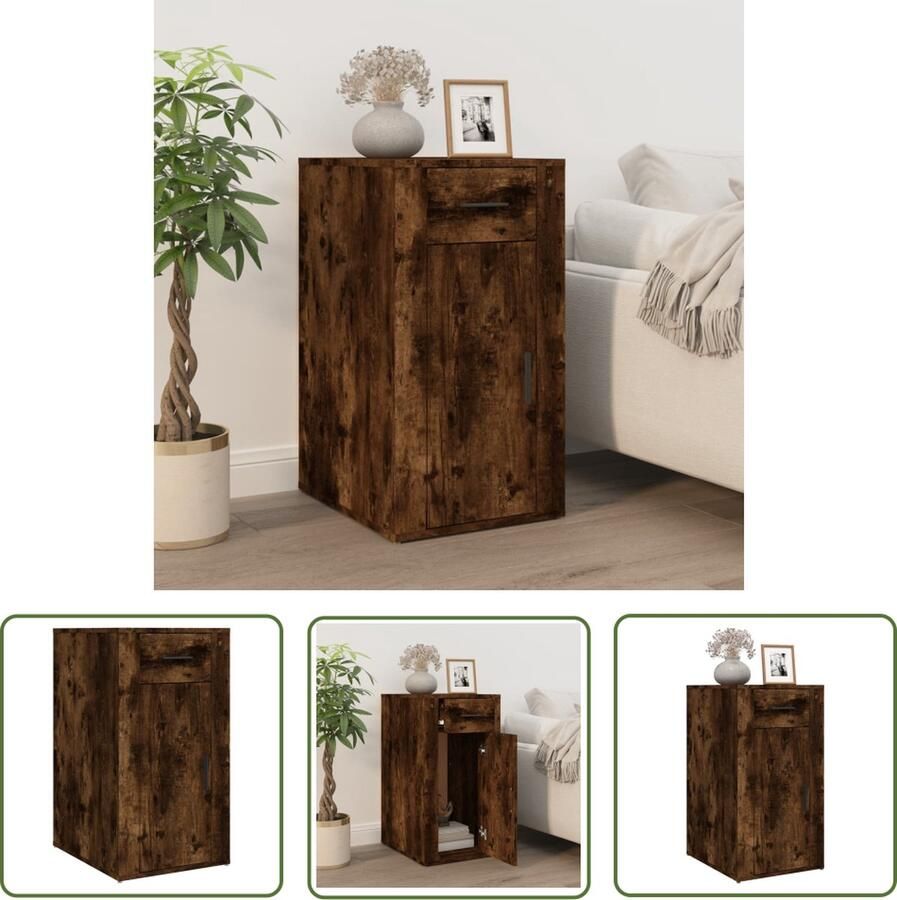 The Living Store Kantoorkast Gerookt Eiken 40 x 49 x 75 cm Duurzaam hout Voldoende opbergruimte Kantoor Kast Buro Kast Houten Kast Bruine Kast Opbergkast - Foto 2