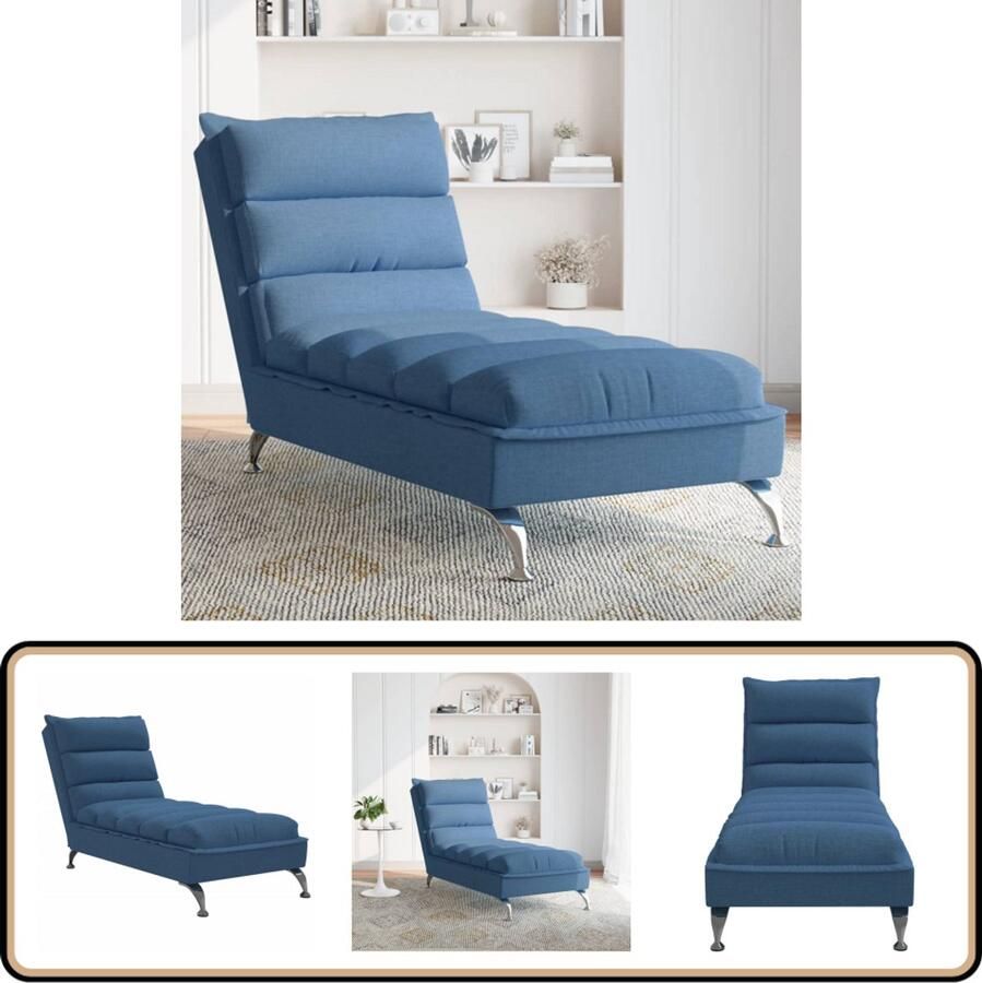 VidaXL Chaise longue Blauw Inclusief kussens Chaise Longue Loungestoel Stoffen Fauteuil Blauwe Meubels Comfortabel Wonen