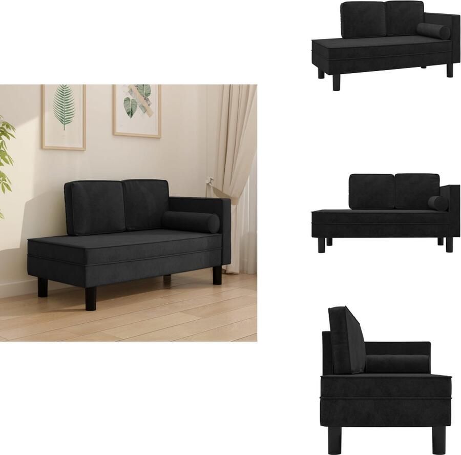 VidaXL Chaise Longue Chaise Longues Chaise Longue Stoel Chaise Longue Bank Chaise longue met kussens en bolster fluweel zwart