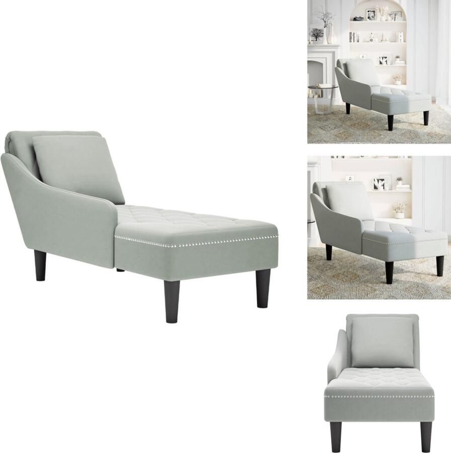 VidaXL Chaise Longue Chaise Longues Chaise Lounge Stoel Chaise Lounge Bank Stoel Chaise longue met kussen & rechterarmleuning fluweel lichtgrijs