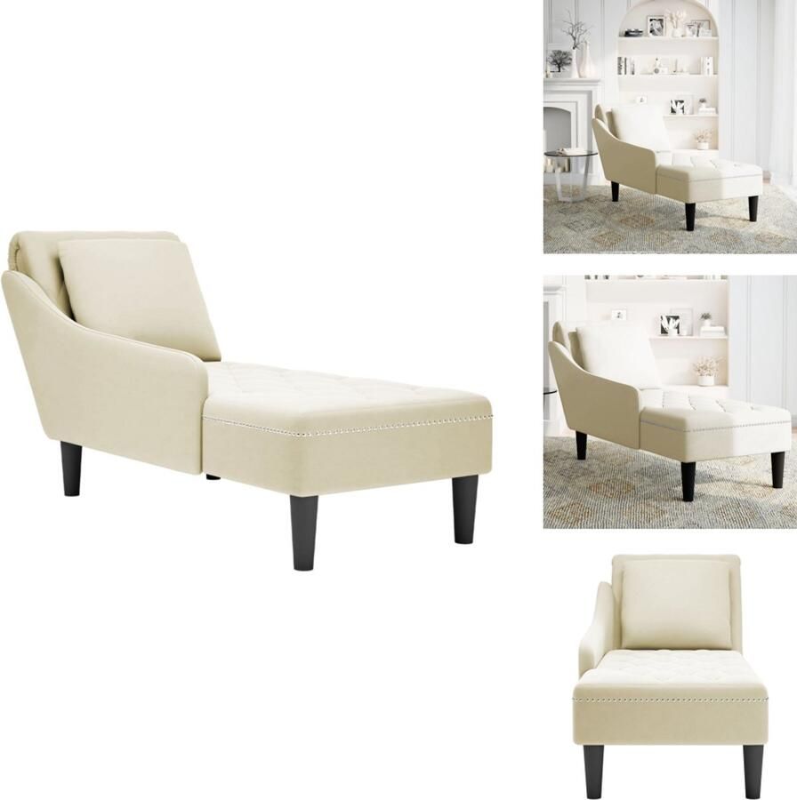 VidaXL Chaise Longue Chaise Longues Chaise Lounge Stoel Chaise Lounge Bank Stoel Chaise longue met kussen&rechterarmleuning fluweel crèmekleurig