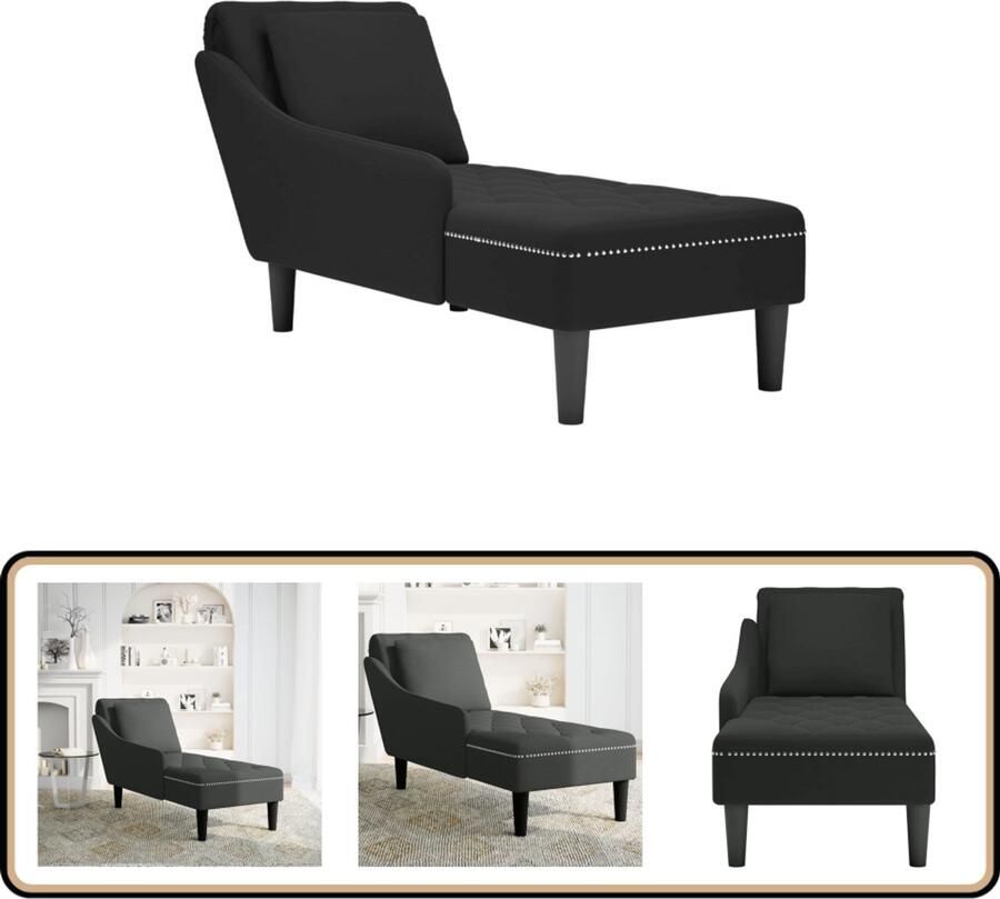 VidaXL Chaise Longue Chaise Longues Chaise Lounge Stoel Chaise Lounge Bank Stoel Chaise longue met kussen en rechterarmleuning fluweel zwart