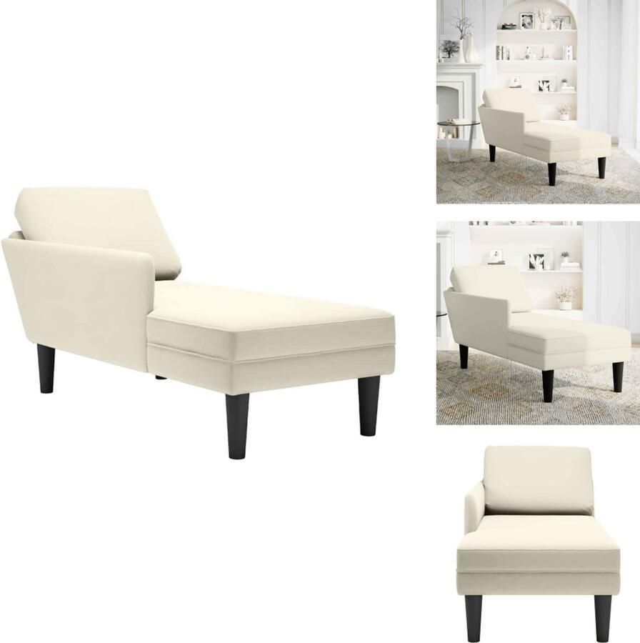 VidaXL Chaise Longue Chaise Longues Chaise Lounge Stoel Chaise Lounge Fauteuil Chaise longue met kussen&rechterarmleuning fluweel crèmekleurig