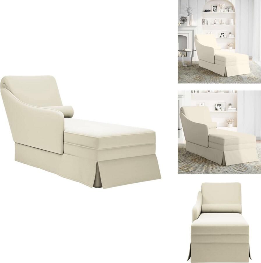 VidaXL Chaise Longue Chaise Longues Chaise Lounge Stoel Chaise Lounge Fauteuil Chaise longue met bolster en rechterarmleuning fluweel crème