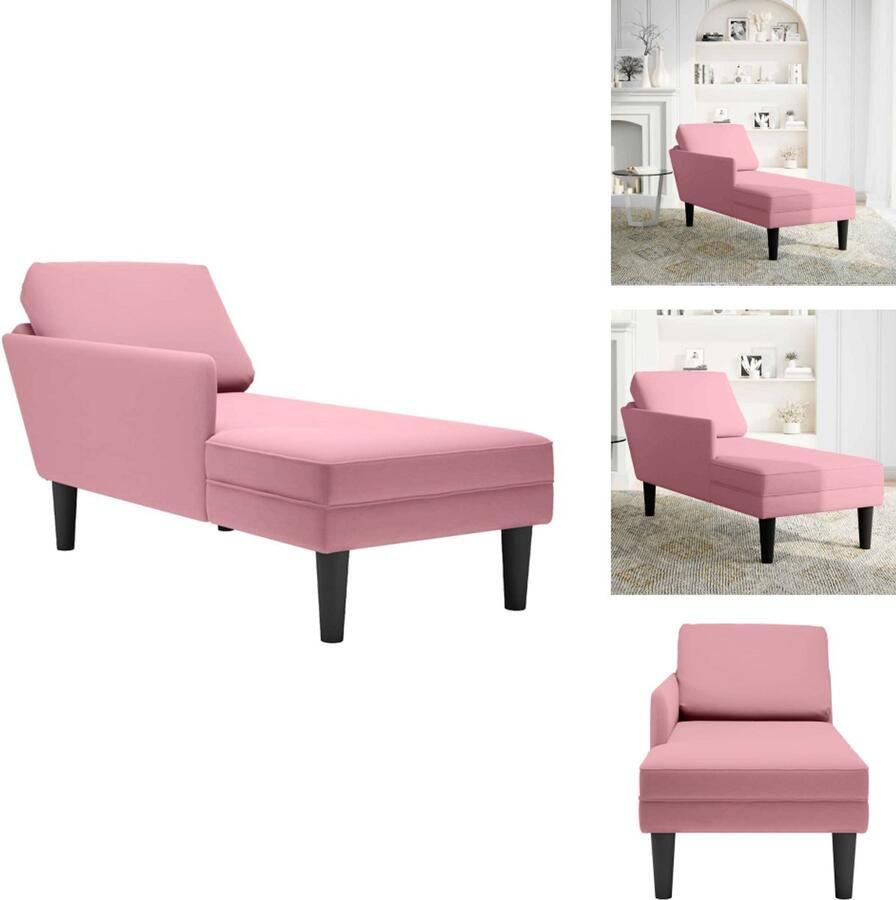 VidaXL Chaise Longue Chaise Longues Chaise Lounge Stoel Chaise Lounge Fauteuil Chaise longue met kussen en rechterarmleuning fluweel roze
