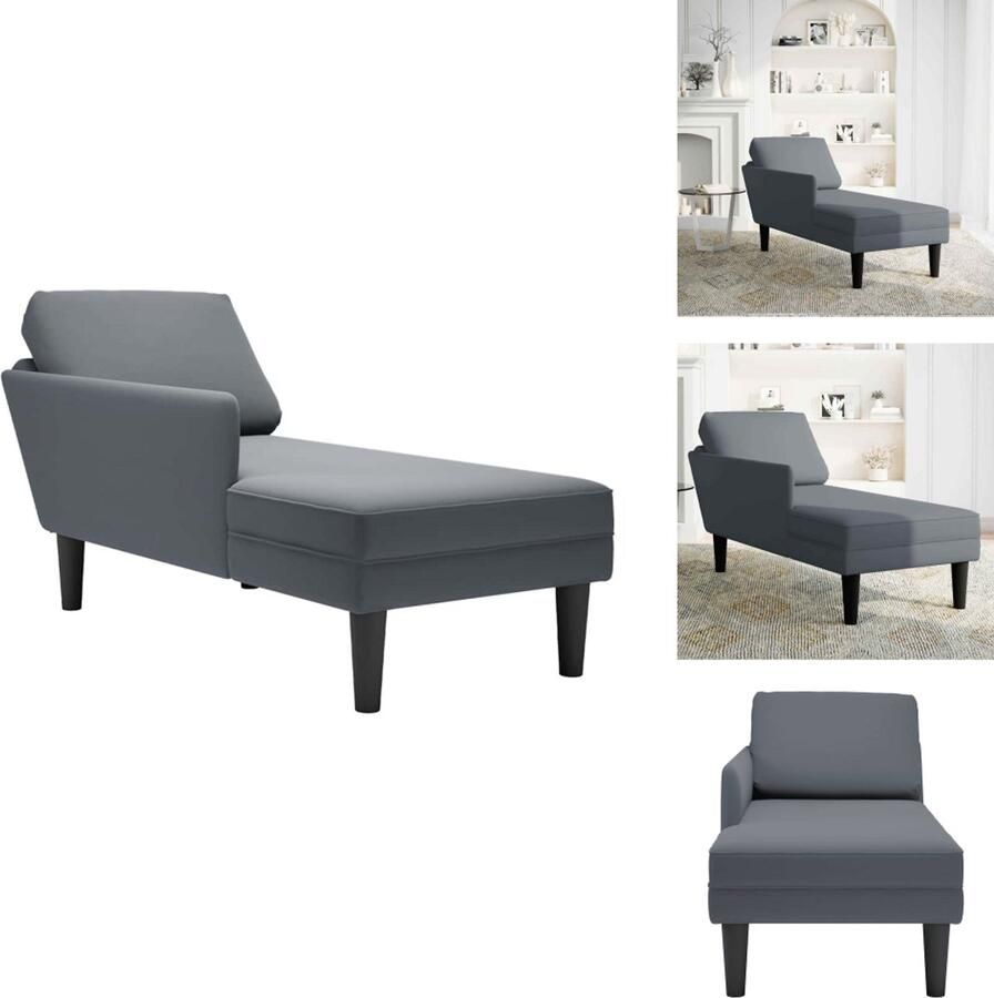 VidaXL Chaise Longue Chaise Longues Chaise Lounge Stoel Chaise Lounge Fauteuil Chaise longue met kussen&rechterarmleuning fluweel donkergrijs
