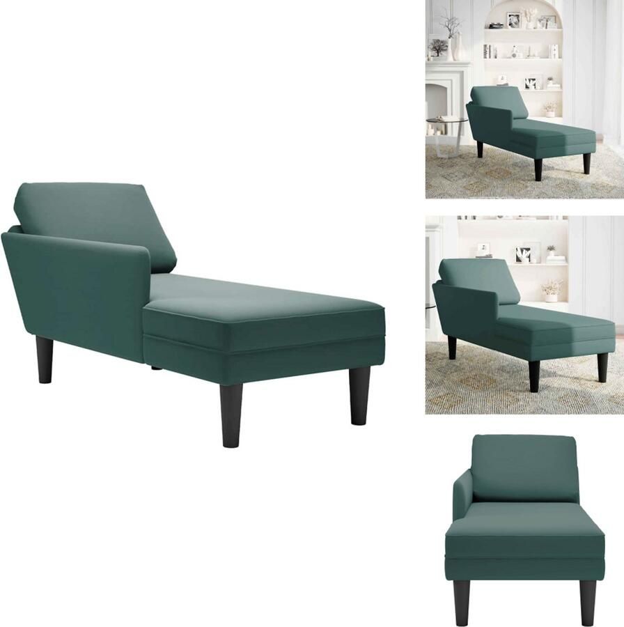 VidaXL Chaise Longue Chaise Longues Chaise Lounge Stoel Chaise Lounge Fauteuil Chaise longue met kussen&rechterarmleuning fluweel donkergroen