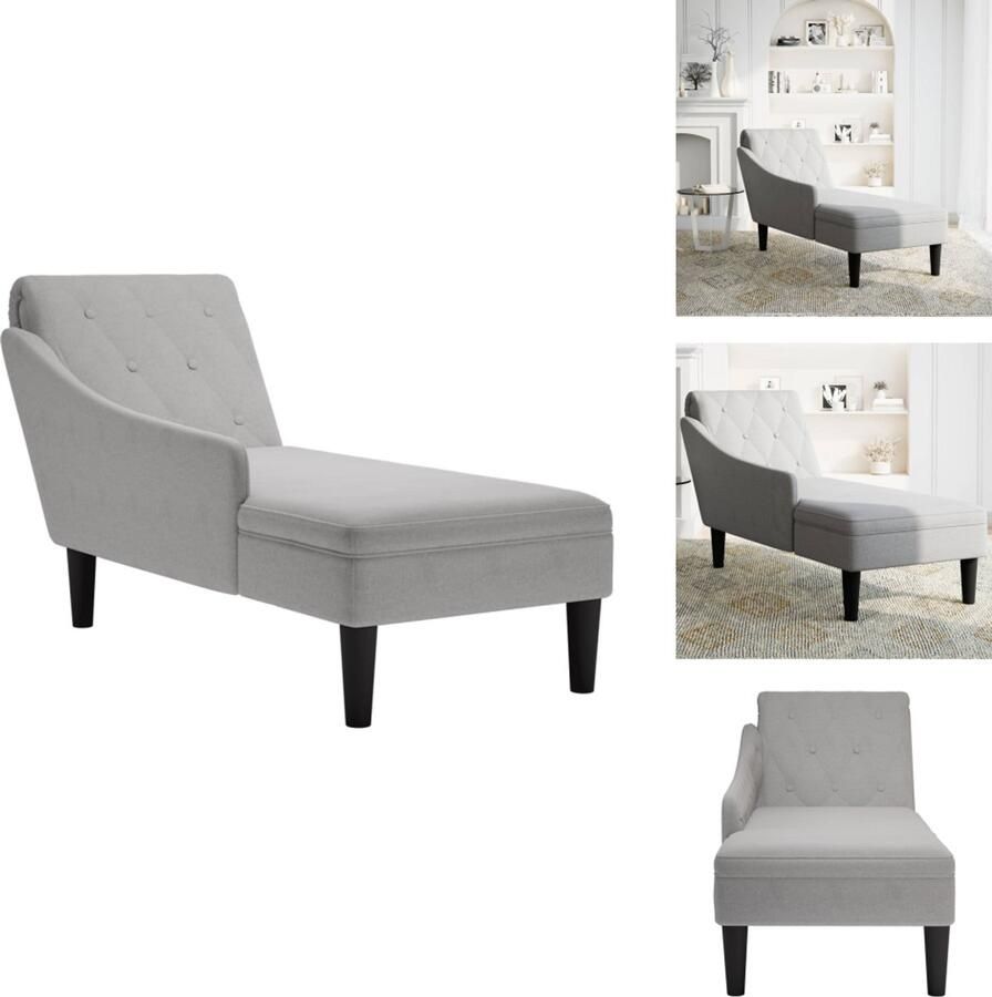 VidaXL Chaise Longue Chaise Longues Chaise Lounge Stoel Chaise Lounge Fauteuil Chaise longue met kussen en rechterarmleuning stof wolk grijs