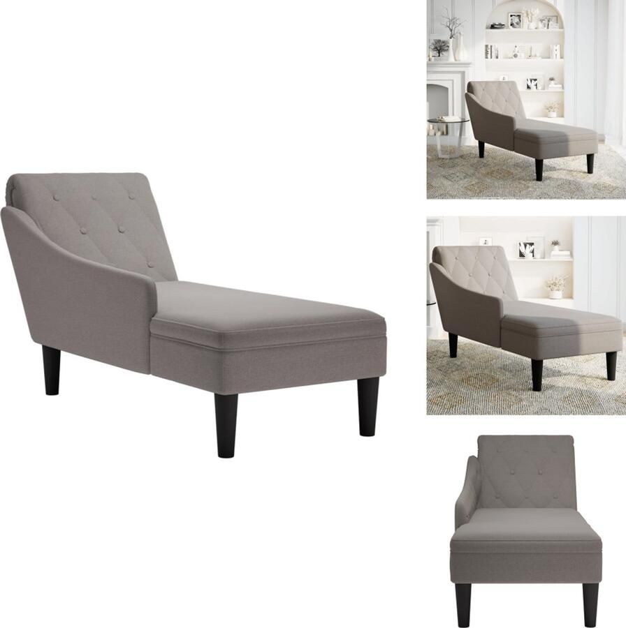 VidaXL Chaise Longue Chaise Longues Chaise Lounge Stoel Chaise Lounge Fauteuil Chaise longue met kussen en rechterarmleuning stof taupe