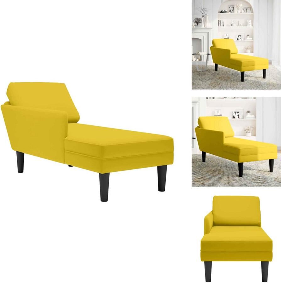 VidaXL Chaise Longue Chaise Longues Chaise Lounge Stoel Chaise Lounge Fauteuil Chaise longue met kussen en rechterarmleuning fluweel geel