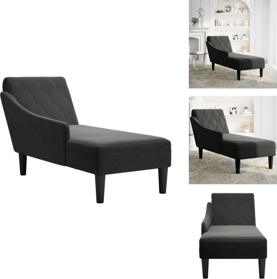 VidaXL Chaise Longue Chaise Longues Chaise Lounge Stoel Chaise Lounge Fauteuil Chaise longue met kussen en rechterarmleuning stof zwart