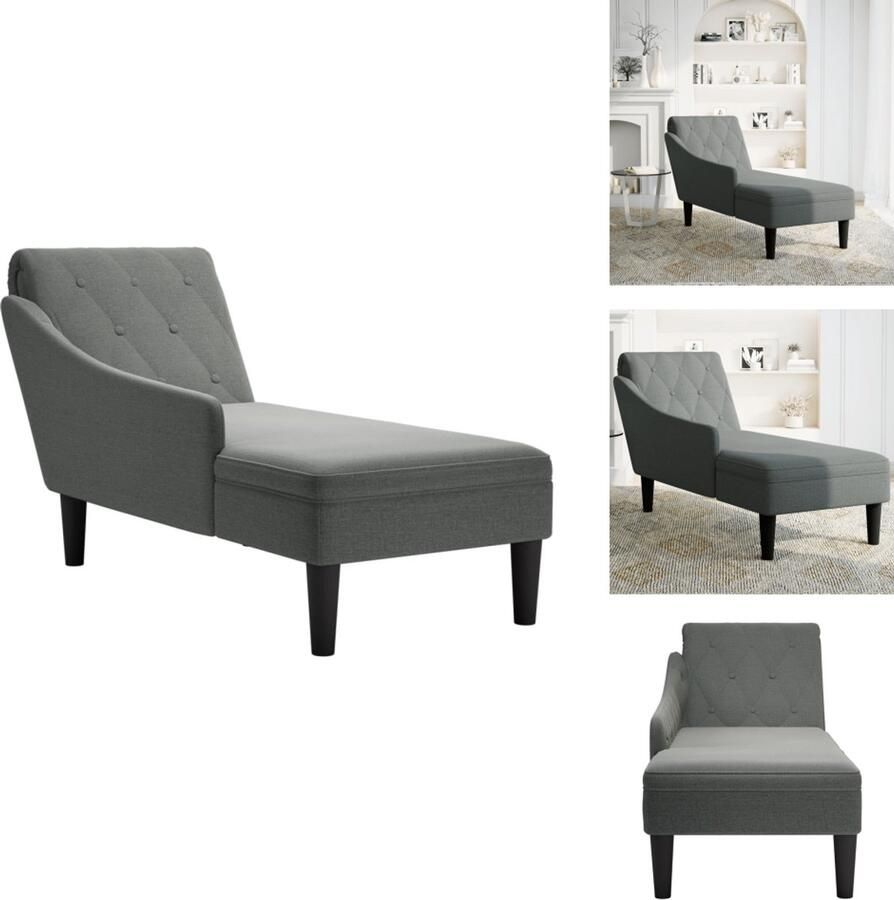 VidaXL Chaise Longue Chaise Longues Chaise Lounge Stoel Chaise Lounge Fauteuil Chaise longue met kussen en rechterarmleuning stof donkergrijs