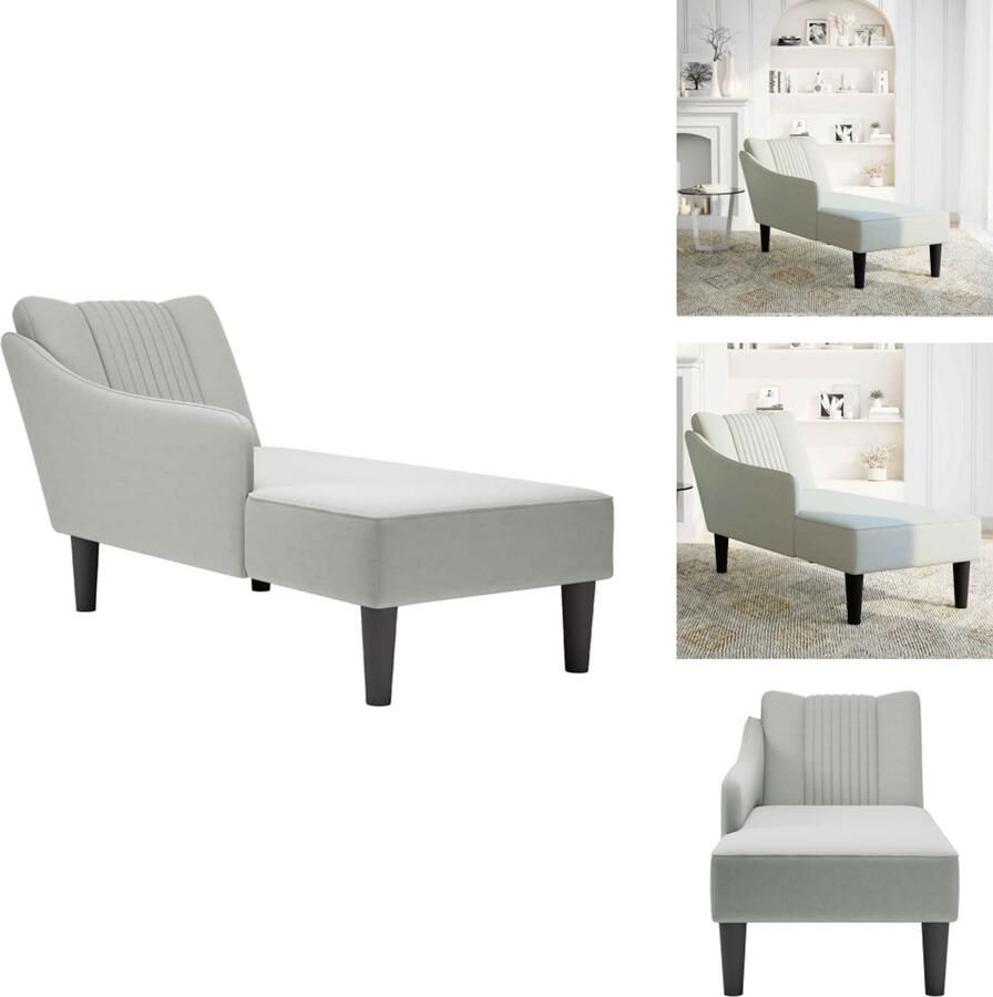 VidaXL Chaise Longue Chaise Longues Chaise Lounge Stoel Chaise Lounge Fauteuil Chaise longue met rechterarmleuning fluweel lichtgrijs