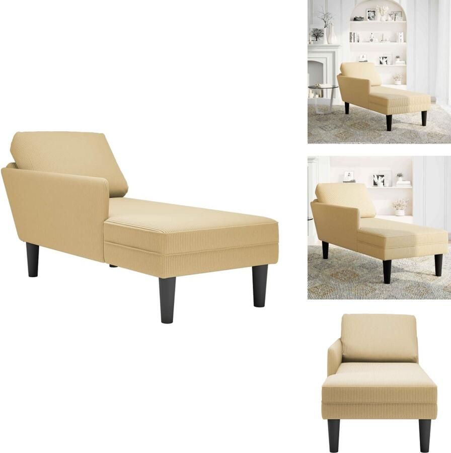 VidaXL Chaise Longue Chaise Longues Chaise Lounge Stoel Chaise Lounge Fauteuil Chaise longue met kussen corduroy stof lichtgroen grijs