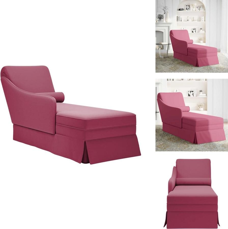 VidaXL Chaise Longue Chaise Longues Chaise Lounge Stoel Chaise Lounge Fauteuil Chaise longue met bolster en rechterarmleuning fluweel wijnrood