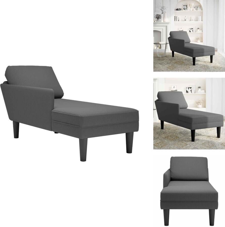 VidaXL Chaise Longue Chaise Longues Chaise Lounge Stoel Chaise Lounge Fauteuil Chaise longue met kussen corduroy stof donkergrijs
