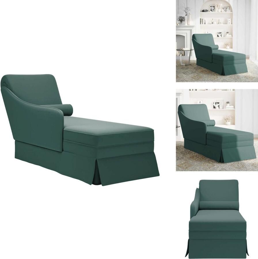 VidaXL Chaise Longue Chaise Longues Chaise Lounge Stoel Chaise Lounge Fauteuil Chaise longue met bolster&rechterarmleuning fluweel donkergroen