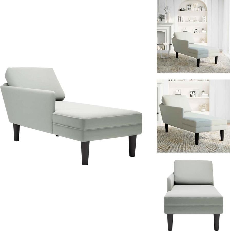 VidaXL Chaise Longue Chaise Longues Chaise Lounge Stoel Chaise Lounge Fauteuil Chaise longue met kussen & rechterarmleuning fluweel lichtgrijs