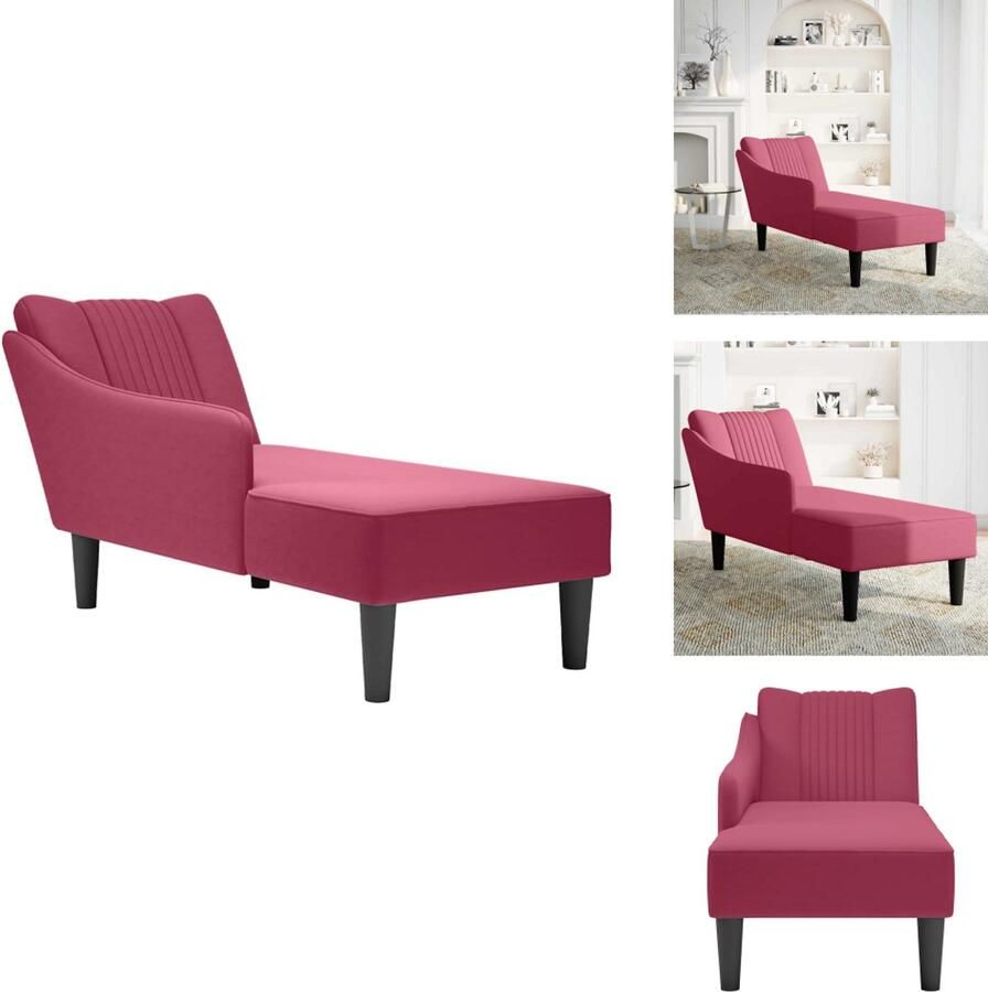 VidaXL Chaise Longue Chaise Longues Chaise Lounge Stoel Chaise Lounge Fauteuil Chaise longue met rechterarmleuning fluweel wijnrood