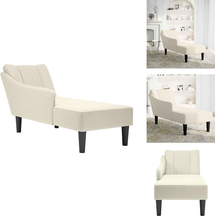 VidaXL Chaise Longue Chaise Longues Chaise Lounge Stoel Chaise Lounge Fauteuil Chaise longue met rechterarmleuning fluweel crèmekleurig