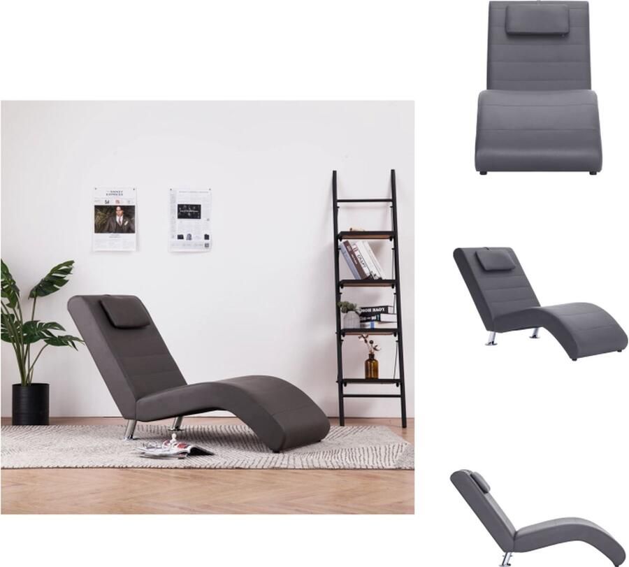 VidaXL Chaise Longue Chaise Longues Ligstoel Ligstoelen Chaise longue met kussen kunstleer grijs