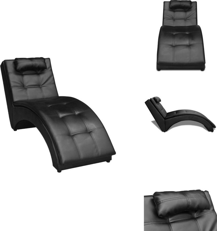 VidaXL Chaise Longue Chaise Longues Ligstoel Ligstoelen Chaise longue met kussen kunstleer zwart