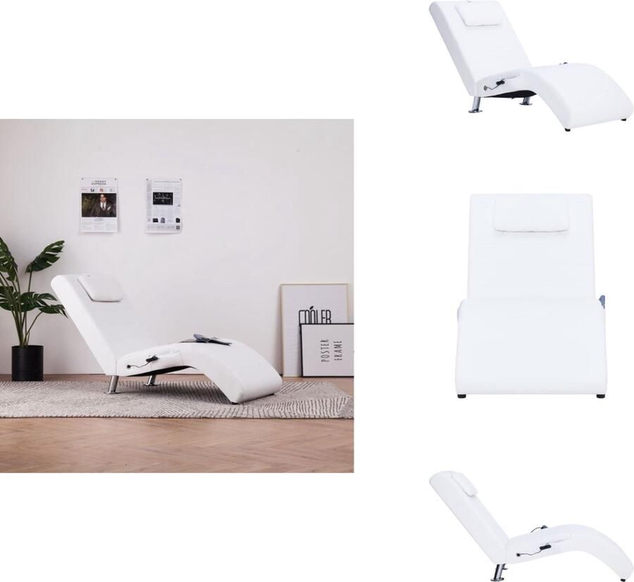 VidaXL Chaise Longue Chaise Longues Ligstoel Ligstoelen -Massage-chaise-longue-met-kussen-kunstleer-wit - Foto 3