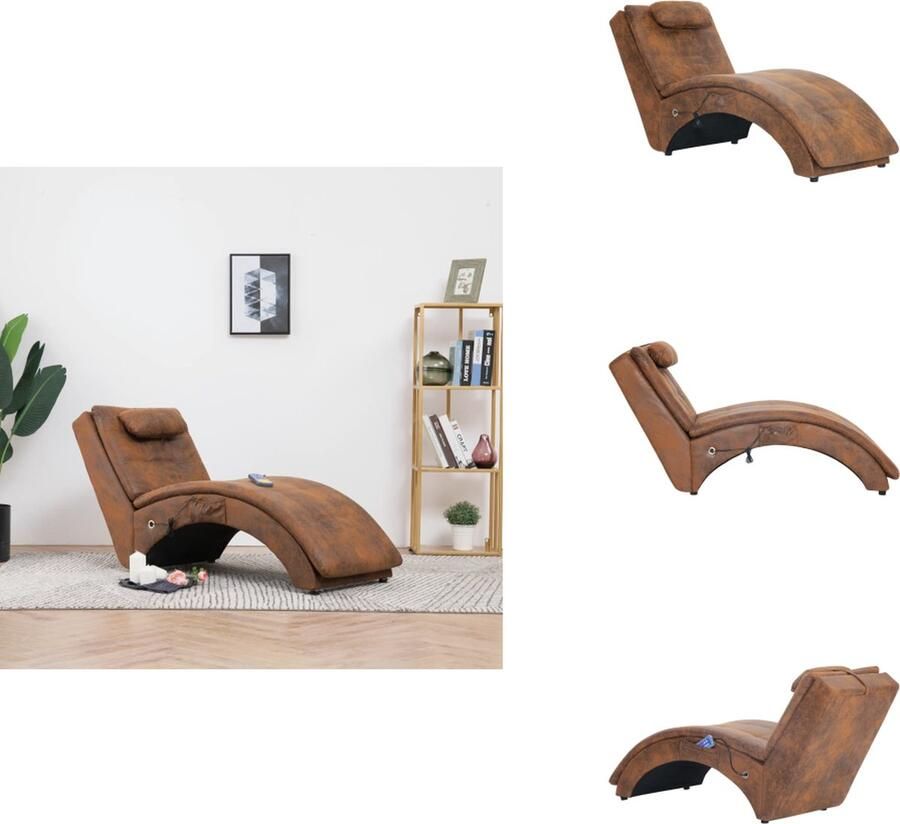 VidaXL Chaise Longue Chaise Longues Ligstoel Ligstoelen Massage chaise longue met kussen kunstsuède bruin