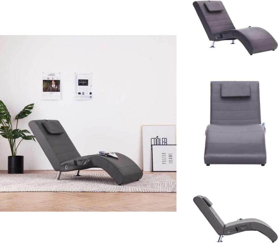 VidaXL Chaise Longue Chaise Longues Ligstoel Ligstoelen Massage chaise longue met kussen kunstleer grijs