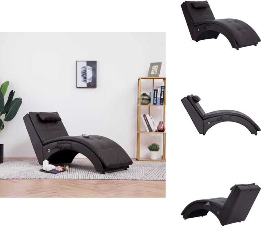 VidaXL Chaise Longue Chaise Longues Ligstoel Ligstoelen Massage chaise longue met kussen kunstleer bruin