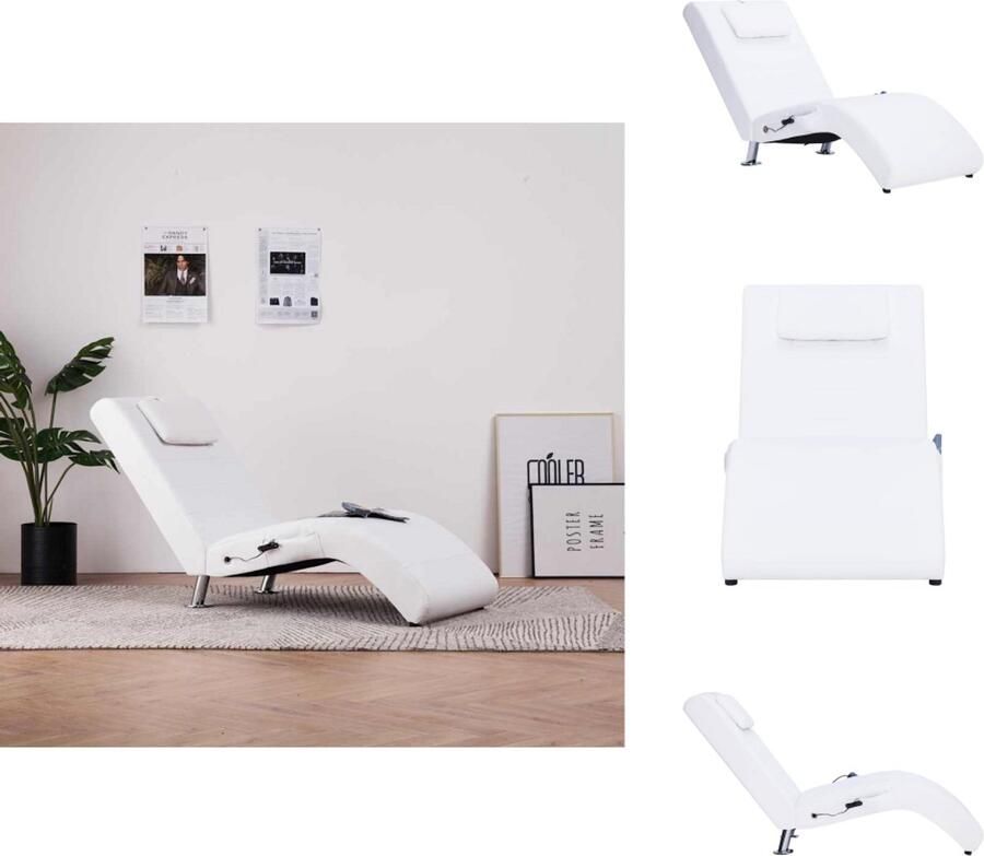 VidaXL Chaise Longue Chaise Longues Ligstoel Ligstoelen -Massage-chaise-longue-met-kussen-kunstleer-wit - Foto 2