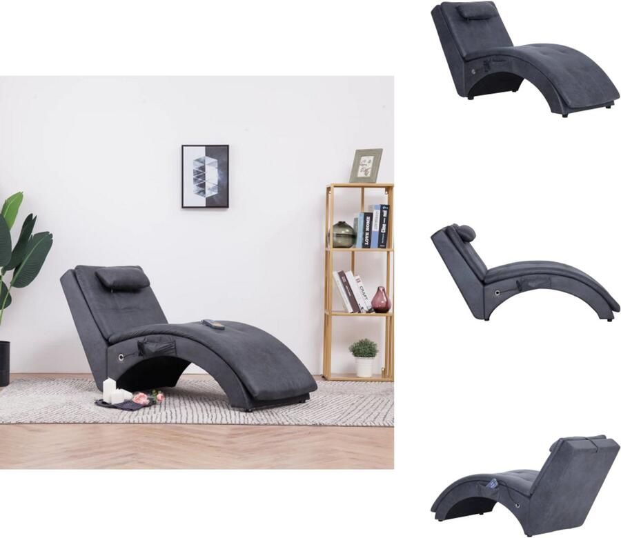 VidaXL Chaise Longue Chaise Longues Ligstoel Ligstoelen Massage chaise longue met kussen kunstsuède grijs - Foto 2