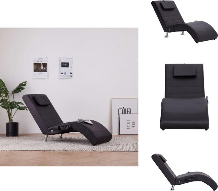 VidaXL Chaise Longue Chaise Longues Ligstoel Ligstoelen Massage chaise longue met kussen kunstleer bruin