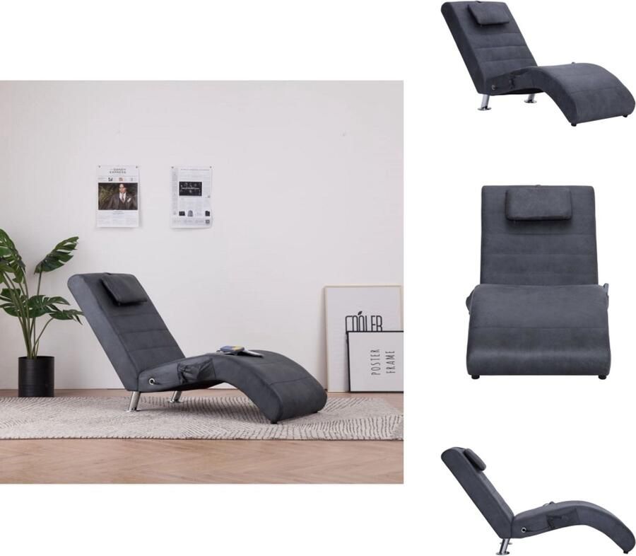 VidaXL Chaise Longue Chaise Longues Ligstoel Ligstoelen Massage chaise longue met kussen kunstsuède grijs