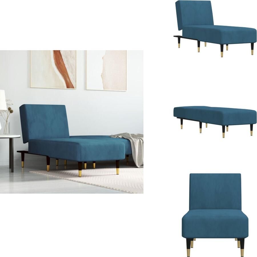 VidaXL Chaise Longue Chaise Longues Loungebank Divan Chaise longue fluweel blauw - Foto 2