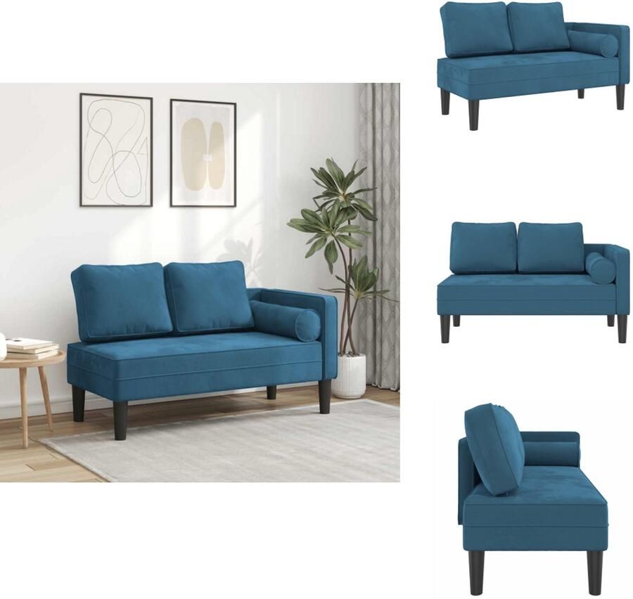 VidaXL Chaise Longue Chaise Longues Loungebank Divan Chaise longue met kussens fluweel blauw