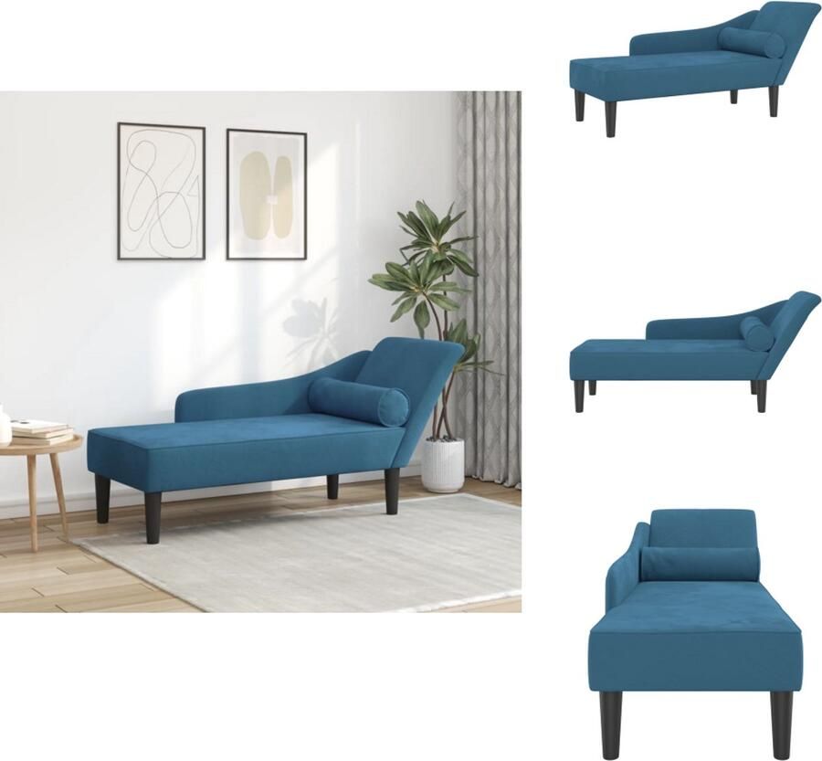VidaXL Chaise Longue Chaise Longues Loungebank Divan Chaise longue met kussens fluweel blauw - Foto 2