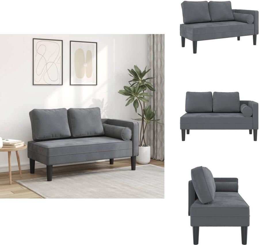 VidaXL Chaise Longue Chaise Longues Loungebank Divan Chaise longue met kussens fluweel donkergrijs