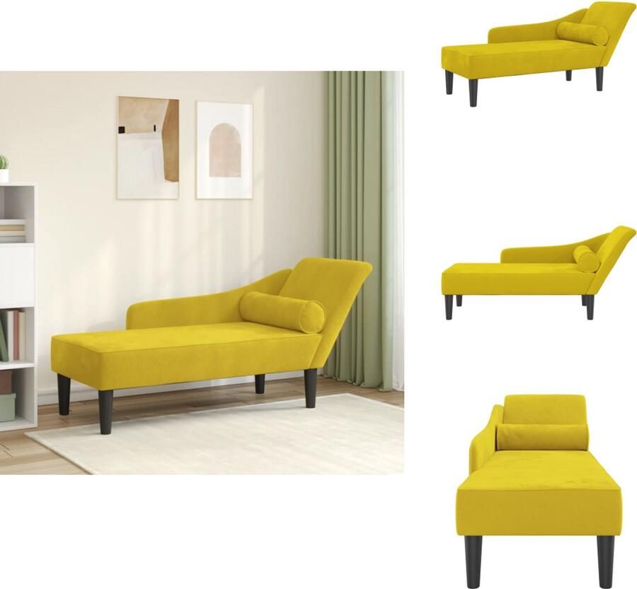 VidaXL Chaise Longue Chaise Longues Loungebank Divan Chaise longue met kussens fluweel geel - Foto 2