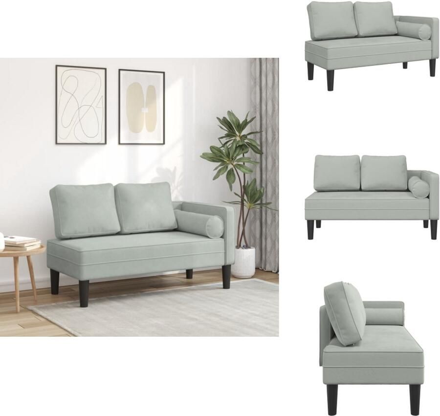 VidaXL Chaise Longue Chaise Longues Loungebank Divan Chaise longue met kussens fluweel lichtgrijs - Foto 2