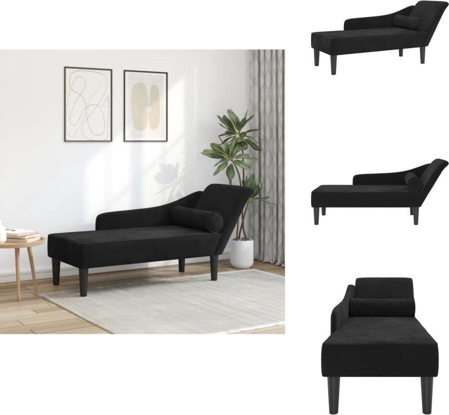 VidaXL Chaise Longue Chaise Longues Loungebank Divan Chaise longue met kussens fluweel zwart - Foto 2