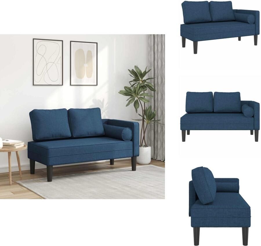 VidaXL Chaise Longue Chaise Longues Loungebank Divan Chaise longue met kussens stof blauw - Foto 2