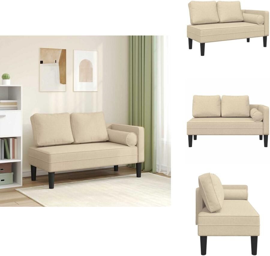 VidaXL Chaise Longue Chaise Longues Loungebank Divan Chaise longue met kussens stof crèmekleurig - Foto 2