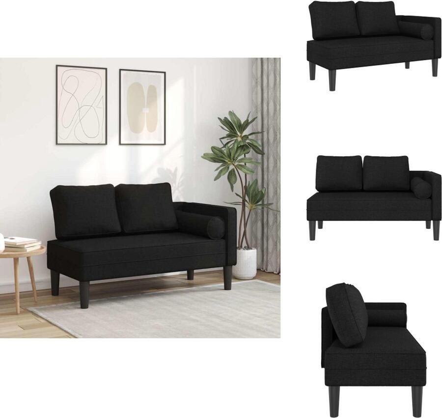 VidaXL Chaise Longue Chaise Longues Loungebank Divan Chaise longue met kussens stof zwart - Foto 2