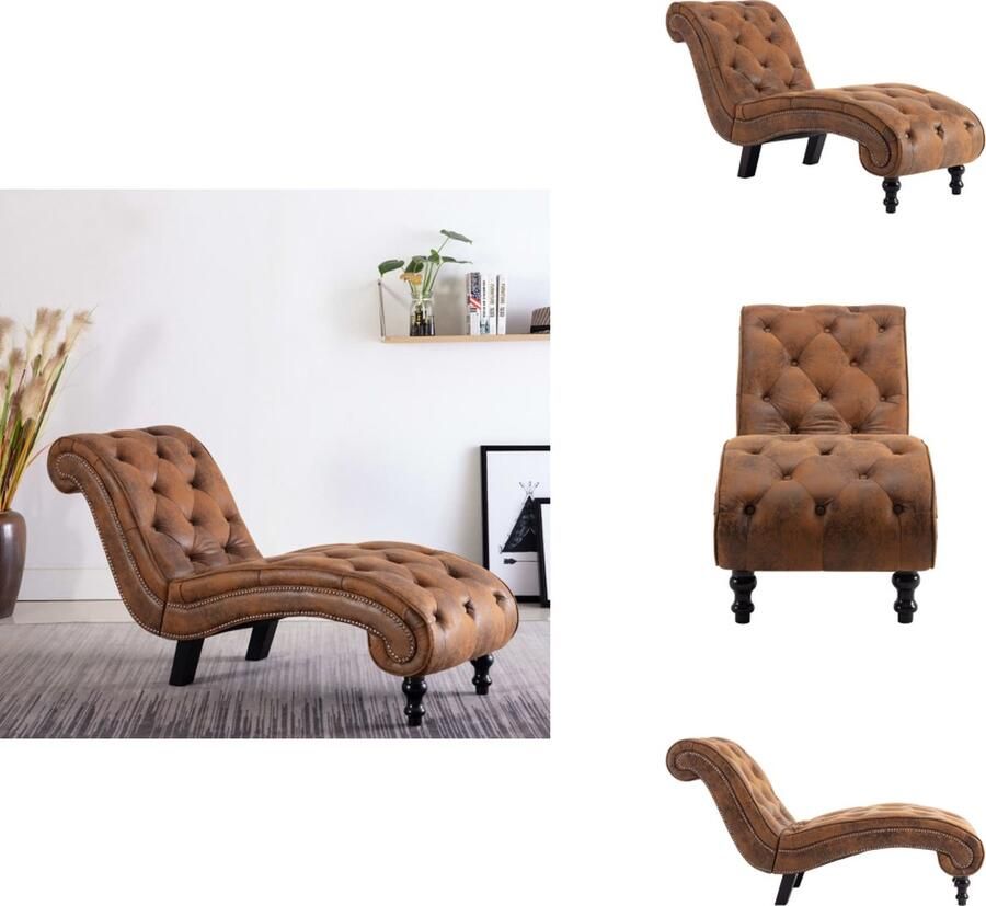 VidaXL Chaise Longue Chaise Longues Loungestoel Loungestoelen Chaise longue kunstsuède bruin
